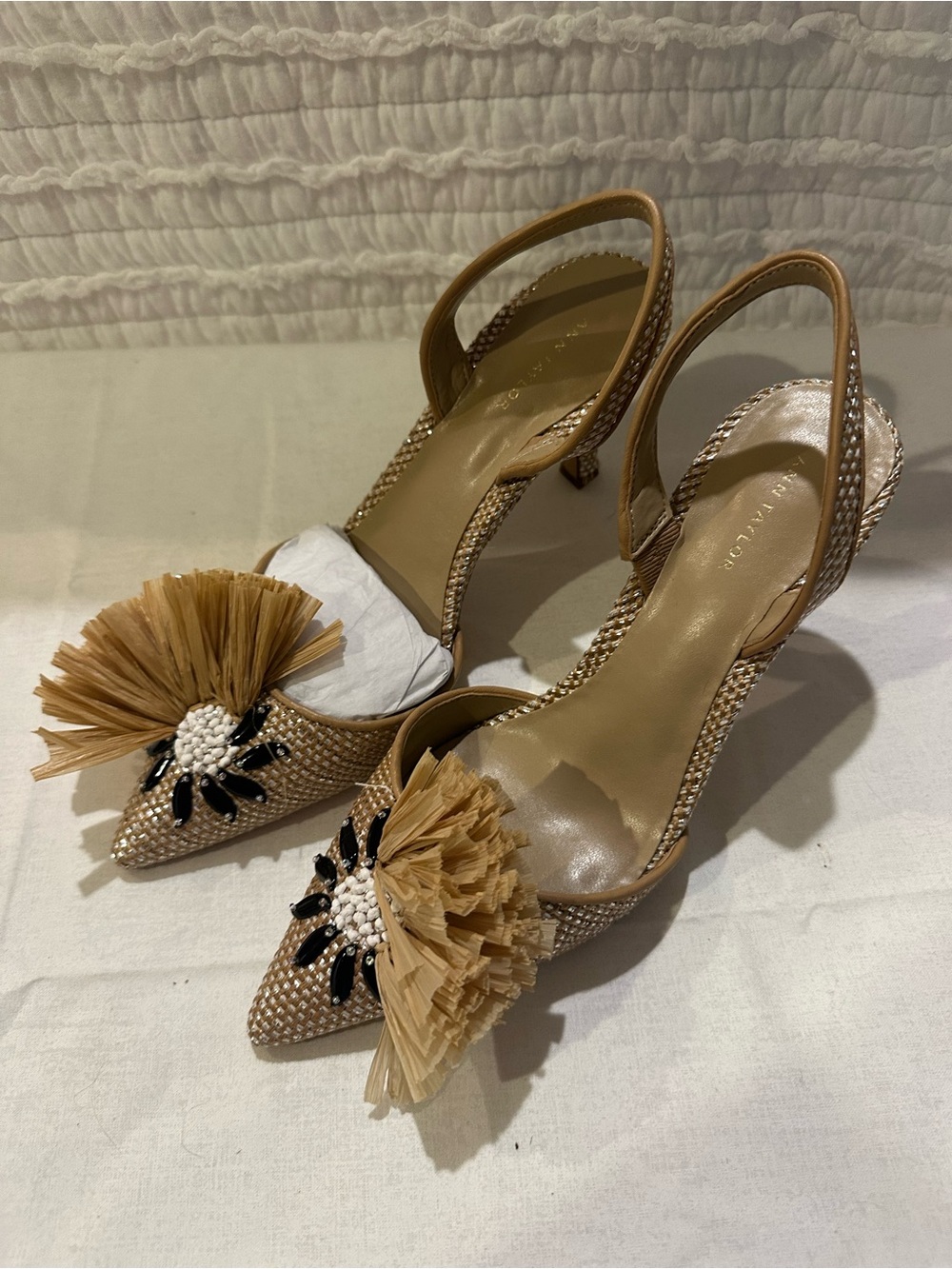 Ann Taylor Pointy Toe Raffia Flower Slingback Size 7
